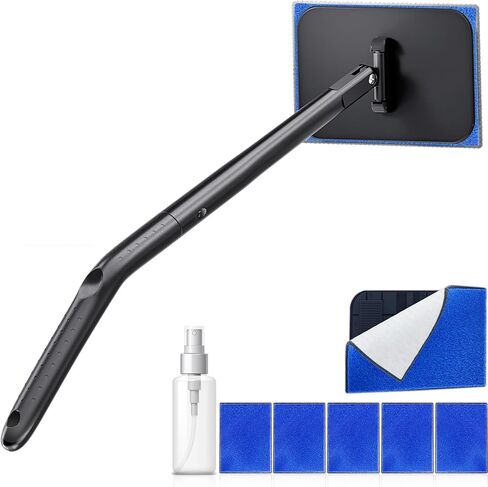 desin Car Windshield Cleaning Tool, Windshield Cleaner with 5 Washable and Reusable Microfiber Pads and Extendable Handle, for Auto Glass Wiper (Green) in Saudi Arabia