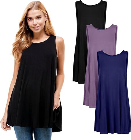 Azules Women's Sleeveless Tunic Tops - Flowy Loose Fit Rayon Tank Tops Dressy Tunics for Leggings & Summer Outfits in Saudi Arabia