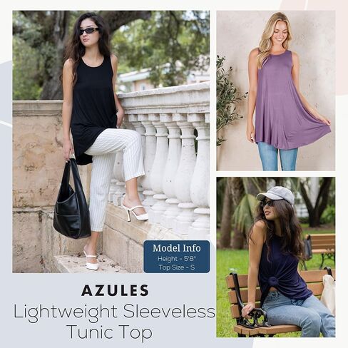 Azules Women's Sleeveless Tunic Tops - Flowy Loose Fit Rayon Tank Tops Dressy Tunics for Leggings & Summer Outfits in Saudi Arabia