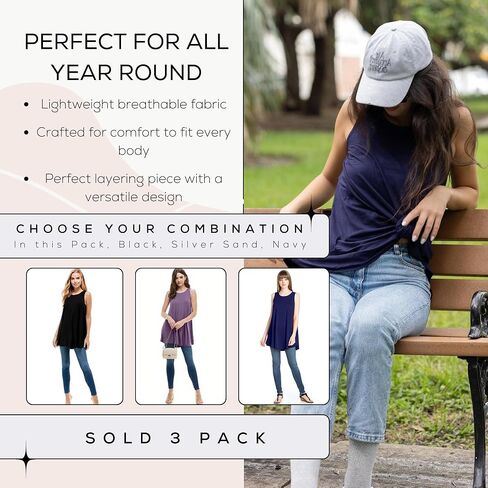 Azules Women's Sleeveless Tunic Tops - Flowy Loose Fit Rayon Tank Tops Dressy Tunics for Leggings & Summer Outfits in Saudi Arabia