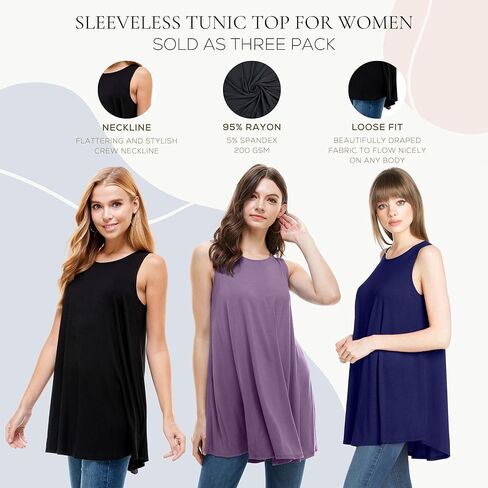 Azules Women's Sleeveless Tunic Tops - Flowy Loose Fit Rayon Tank Tops Dressy Tunics for Leggings & Summer Outfits in Saudi Arabia