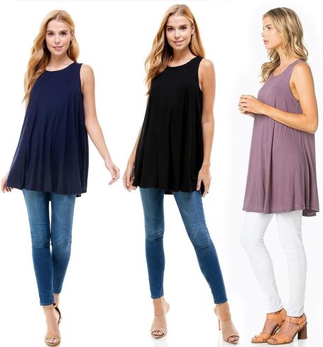 Azules Women's Sleeveless Tunic Tops - Flowy Loose Fit Rayon Tank Tops Dressy Tunics for Leggings & Summer Outfits in Saudi Arabia