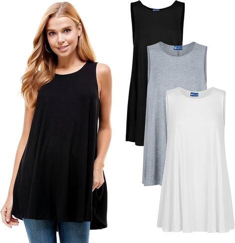 Azules Women's Sleeveless Tunic Tops - Flowy Loose Fit Rayon Tank Tops Dressy Tunics for Leggings & Summer Outfits in Saudi Arabia