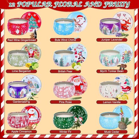 12 Pack Christmas Scented Candles with Natural Soy Wax, Long Lasting Aromatherapy Soy Candles for Home Scented, Christmas Candles Gift Set for Women & Men in Saudi Arabia