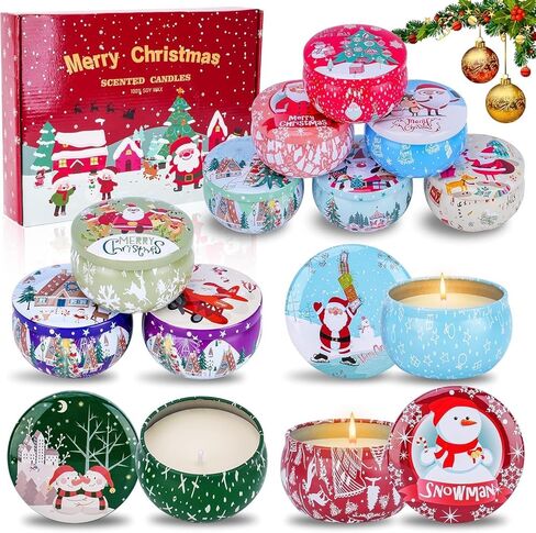 12 Pack Christmas Scented Candles with Natural Soy Wax, Long Lasting Aromatherapy Soy Candles for Home Scented, Christmas Candles Gift Set for Women & Men in Saudi Arabia