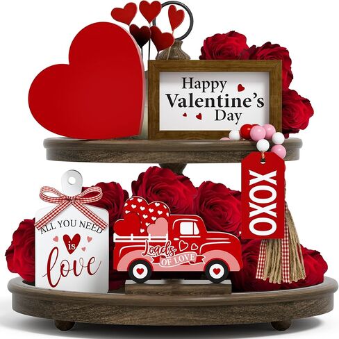 مجموعة ديكور صينية متدرجة لعيد الحب - 5 قطع علامات خشبية على شكل قلب XOXO Bead Garland، ديكورات عيد الحب للمنزل وطاولة المطبخ وحفلات الحفلات in Kuwait