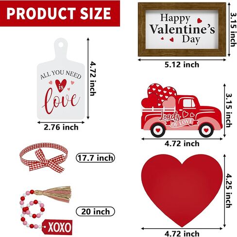 مجموعة ديكور صينية متدرجة لعيد الحب - 5 قطع علامات خشبية على شكل قلب XOXO Bead Garland، ديكورات عيد الحب للمنزل وطاولة المطبخ وحفلات الحفلات in Kuwait