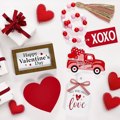 مجموعة ديكور صينية متدرجة لعيد الحب - 5 قطع علامات خشبية على شكل قلب XOXO Bead Garland، ديكورات عيد الحب للمنزل وطاولة المطبخ وحفلات الحفلات in Kuwait