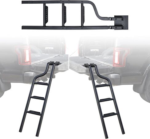Universal 45" Dual-Side Rotatable Pickup Truck Tailgate Ladder, Foldable Heavy Duty Aluminum Truck Ladder Folding Tailgate Step Pickup Truck Accessories for F250/Ram 2500... in Saudi Arabia