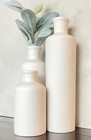 Tall Off-White Ceramic Vase Set of 3– Large Modern Farmhouse Decor Vases for Living Room, Coffee Table & Shelf Styling – Minimalist Neutral Decorative Flower Vases, Elegant Home Accent Gift in Saudi Arabia