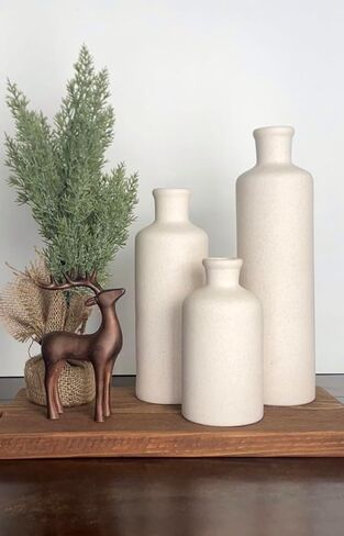 Tall Off-White Ceramic Vase Set of 3– Large Modern Farmhouse Decor Vases for Living Room, Coffee Table & Shelf Styling – Minimalist Neutral Decorative Flower Vases, Elegant Home Accent Gift in Saudi Arabia