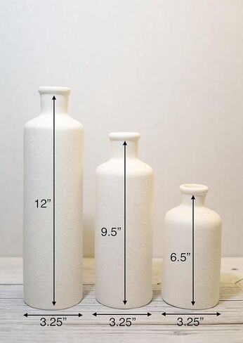 Tall Off-White Ceramic Vase Set of 3– Large Modern Farmhouse Decor Vases for Living Room, Coffee Table & Shelf Styling – Minimalist Neutral Decorative Flower Vases, Elegant Home Accent Gift in Saudi Arabia