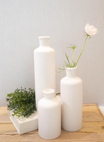 Tall Off-White Ceramic Vase Set of 3– Large Modern Farmhouse Decor Vases for Living Room, Coffee Table & Shelf Styling – Minimalist Neutral Decorative Flower Vases, Elegant Home Accent Gift in Saudi Arabia