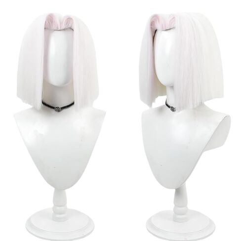 Game Hazbin Hotel Cosplay Wig Lute White Short Hair for Women Men Halloween Christmas Weekend Costume Party Role Play+Wig Cap in Saudi Arabia