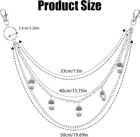 Pants Chain for Men&Women, Pants Chains for Jeans, Hip Hop Pant Chain Belt, Punk Multi-Layer Heavy Duty Skull ChainBelt for Biker (Silver) in Saudi Arabia