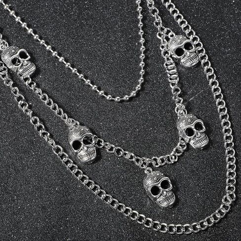 Pants Chain for Men&Women, Pants Chains for Jeans, Hip Hop Pant Chain Belt, Punk Multi-Layer Heavy Duty Skull ChainBelt for Biker (Silver) in Saudi Arabia