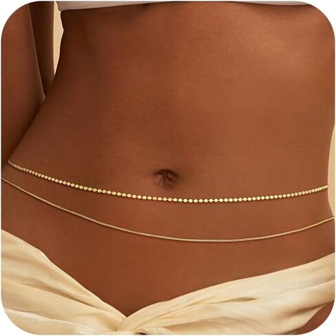 NECOCY 14K مطلية بالذهب سلسلة الخصر مثير للنساء بالإضافة إلى حجم قابل للتعديل لذيذ حزام البطن سلسلة الطبقات الشاطئ الخصر الخرز سلسلة أزياء الصيف الجسم مجوهرات سحر الملحقات للنساء in Kuwait