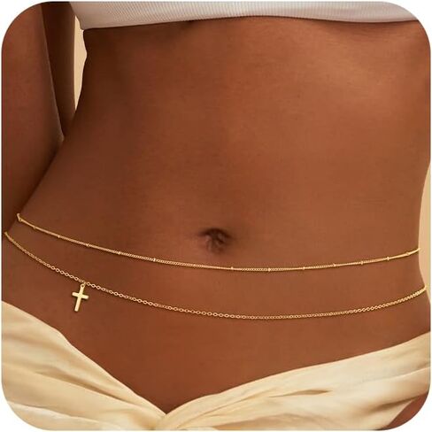 NECOCY 14K مطلية بالذهب سلسلة الخصر مثير للنساء بالإضافة إلى حجم قابل للتعديل لذيذ حزام البطن سلسلة الطبقات الشاطئ الخصر الخرز سلسلة أزياء الصيف الجسم مجوهرات سحر الملحقات للنساء in Kuwait