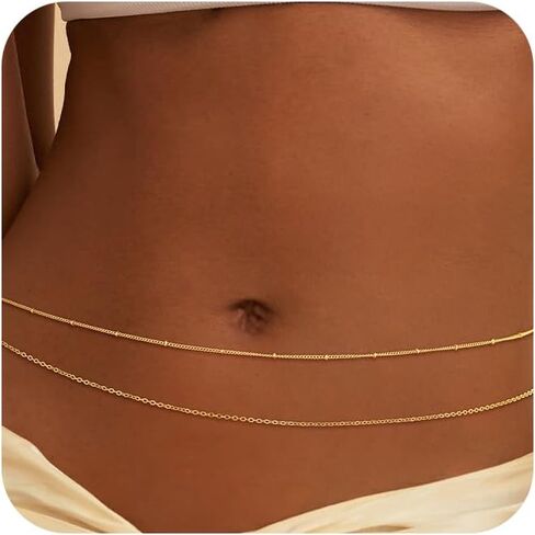 NECOCY 14K مطلية بالذهب سلسلة الخصر مثير للنساء بالإضافة إلى حجم قابل للتعديل لذيذ حزام البطن سلسلة الطبقات الشاطئ الخصر الخرز سلسلة أزياء الصيف الجسم مجوهرات سحر الملحقات للنساء in Kuwait