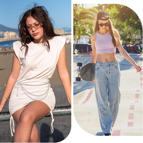 Women's Metal Waist Chain Silver Waist Chain Multilayer Metal Belt Adjustable Body Link Belly Link for Dress, Skirt, Jeans in Saudi Arabia