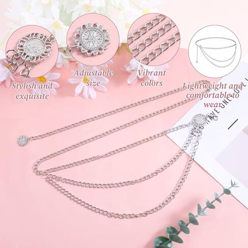 Women's Metal Waist Chain Silver Waist Chain Multilayer Metal Belt Adjustable Body Link Belly Link for Dress, Skirt, Jeans in Saudi Arabia