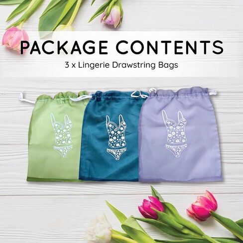 Lingerie Drawstring Bags Set of 3, 14.5x18.5 inch, Double-Layered Polyester Pouch for Underwear, Swimwear, Delicates Travel Storage, Washable Beach Bags for Women (Green-Gray-Teal) in Saudi Arabia