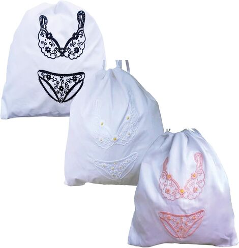 Lingerie Drawstring Bags Set of 3, 14.5x18.5 inch, Double-Layered Polyester Pouch for Underwear, Swimwear, Delicates Travel Storage, Washable Beach Bags for Women (Green-Gray-Teal) in Saudi Arabia