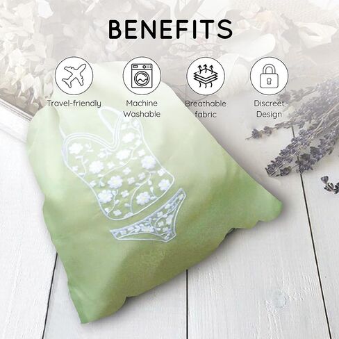 Lingerie Drawstring Bags Set of 3, 14.5x18.5 inch, Double-Layered Polyester Pouch for Underwear, Swimwear, Delicates Travel Storage, Washable Beach Bags for Women (Green-Gray-Teal) in Saudi Arabia