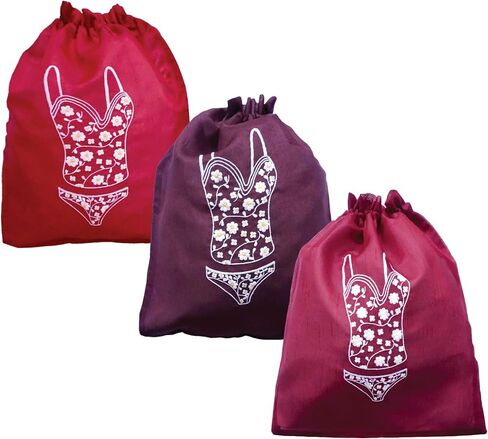 Lingerie Drawstring Bags Set of 3, 14.5x18.5 inch, Double-Layered Polyester Pouch for Underwear, Swimwear, Delicates Travel Storage, Washable Beach Bags for Women (Green-Gray-Teal) in Saudi Arabia
