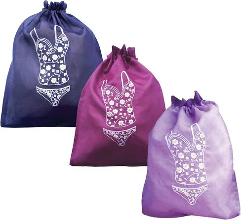 Lingerie Drawstring Bags Set of 3, 14.5x18.5 inch, Double-Layered Polyester Pouch for Underwear, Swimwear, Delicates Travel Storage, Washable Beach Bags for Women (Green-Gray-Teal) in Saudi Arabia