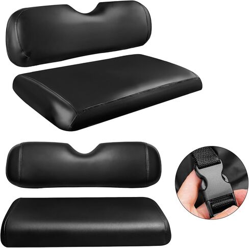 أغطية مقاعد عربة الجولف من الجلد الأسود وأغطية المقاعد الأمامية والخلفية متوافقة مع EZGO TXT 1994-2013 وسادة المقعد العادية الأصلية وخياطة بيج بدون دبابيس in Kuwait