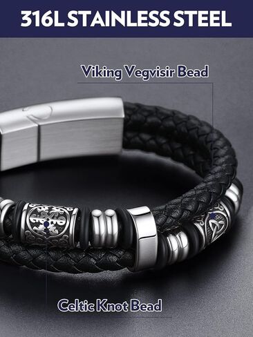 Bandmax Celtic Knot Beads Cuff Bracelets for Men Waterproof Durable Braided Wax Rope Bracelet Wristband 7-9 Inch Gift for Son Husband Grandson Father in Saudi Arabia