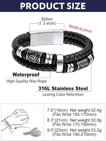 Bandmax Celtic Knot Beads Cuff Bracelets for Men Waterproof Durable Braided Wax Rope Bracelet Wristband 7-9 Inch Gift for Son Husband Grandson Father in Saudi Arabia