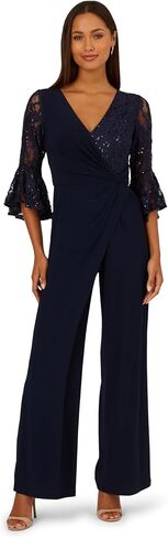 Adrianna Papell Women’s Surplice Lace Combo Jumpsuit Midnight in Saudi Arabia