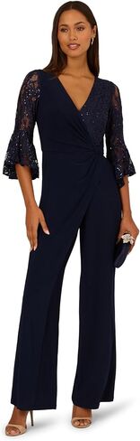 Adrianna Papell Women’s Surplice Lace Combo Jumpsuit Midnight in Saudi Arabia