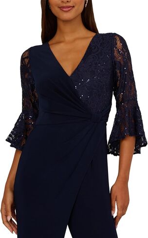 Adrianna Papell Women’s Surplice Lace Combo Jumpsuit Midnight in Saudi Arabia