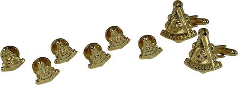 4032005 Polished Gold Tone Past Master Tuxedo Set Pair Cufflinks Cuff Links Shirt Studs Buttons Formal Wear Cuf Link Worshipful Master Blue Lodge in Saudi Arabia