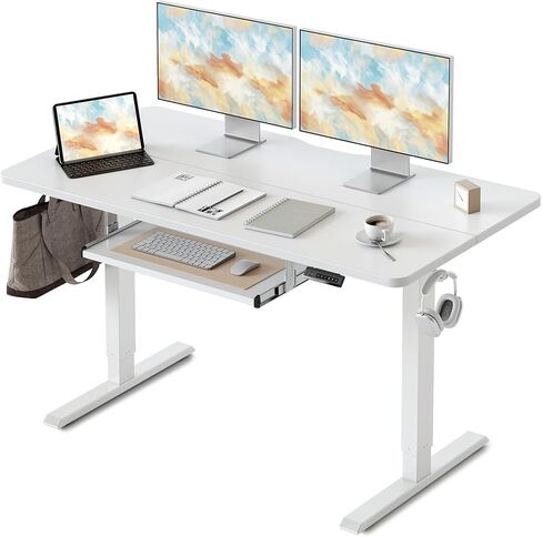 FEZIBO Standing Desk with Keyboard Tray, 55 × 24 Inches Electric Height Adjustable Desk, Sit Stand Up Desk, Computer Office Desk, Rustic Brown in Kuwait