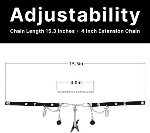 Goth Emo Choker Necklace with Guitar Razor Blade Bell Charms for Women Men – Punk Jewelry Black Faux Leather Collar for Cosplay Rock Costume Accessories in Saudi Arabia