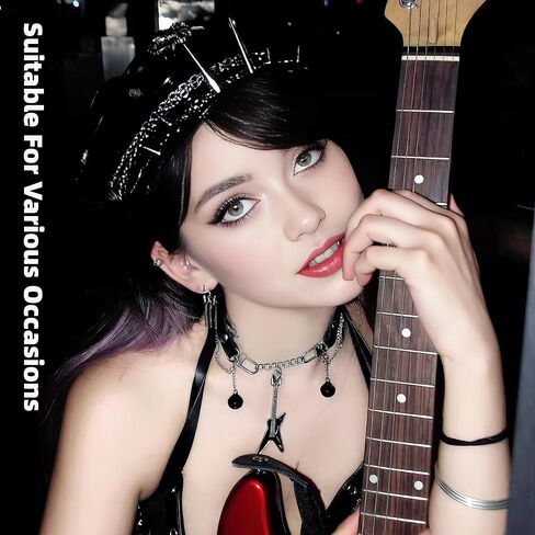 Goth Emo Choker Necklace with Guitar Razor Blade Bell Charms for Women Men – Punk Jewelry Black Faux Leather Collar for Cosplay Rock Costume Accessories in Saudi Arabia