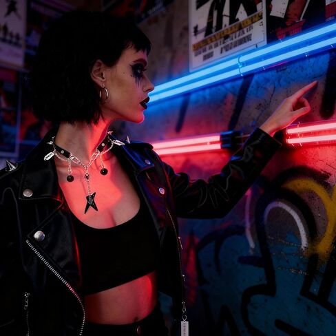 Goth Emo Choker Necklace with Guitar Razor Blade Bell Charms for Women Men – Punk Jewelry Black Faux Leather Collar for Cosplay Rock Costume Accessories in Saudi Arabia