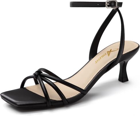 Athlefit Women's Kitten Heels Square Open Toe Strappy Low Heels Ankle Strap Summer Party Dress Heeled Sandals in Saudi Arabia