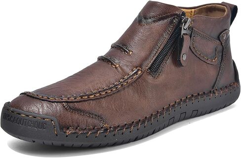 Men's Casual Leather Handmade Ankle Chukka Boots Side Zipper High Top Fashion Sneakers Lightweight Walking Driving Mid-top Dress Shoes in Saudi Arabia