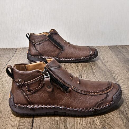 Men's Casual Leather Handmade Ankle Chukka Boots Side Zipper High Top Fashion Sneakers Lightweight Walking Driving Mid-top Dress Shoes in Saudi Arabia