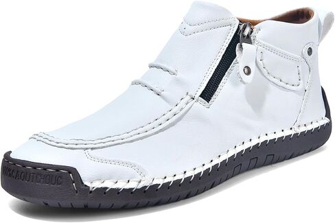 Men's Casual Leather Handmade Ankle Chukka Boots Side Zipper High Top Fashion Sneakers Lightweight Walking Driving Mid-top Dress Shoes in Saudi Arabia