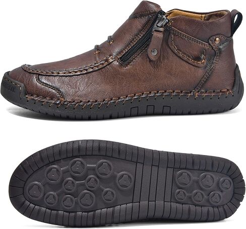 Men's Casual Leather Handmade Ankle Chukka Boots Side Zipper High Top Fashion Sneakers Lightweight Walking Driving Mid-top Dress Shoes in Saudi Arabia