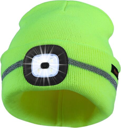 Keains Reflective Stripe LED Beanie with The Light ， Winter Knit Hat for Outdoor Work Sports, Gifts for Men Women Dad in Saudi Arabia