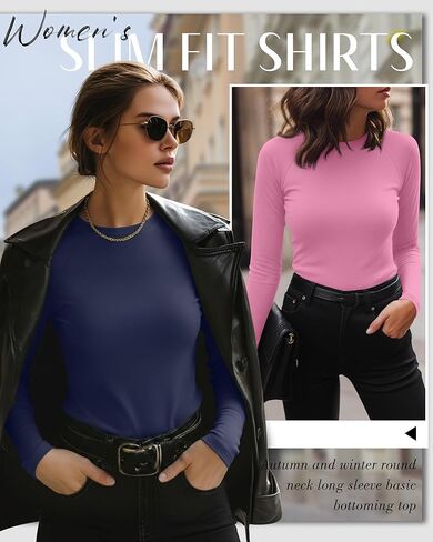 4 Pack Women's Long Sleeve Shirt Slim Fit Crew Neck Tops Casual Basic Stretch Cotton Blend Fall Going Out Outfits in Saudi Arabia