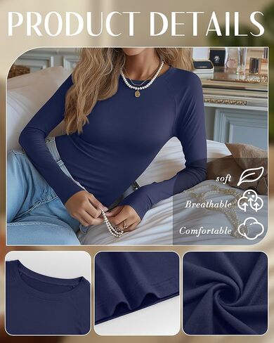 4 Pack Women's Long Sleeve Shirt Slim Fit Crew Neck Tops Casual Basic Stretch Cotton Blend Fall Going Out Outfits in Saudi Arabia
