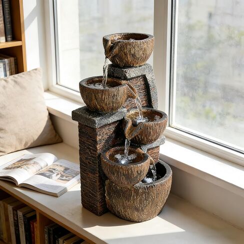 Indoor Desktop Fountain, LED Light Layered Rock Water Waterfall Fountain, 13.77 x 5.51 x 6.69 in, Indoor Desktop Decoration, Quiet and Relaxing Indoor Water Feature Decoration in Saudi Arabia